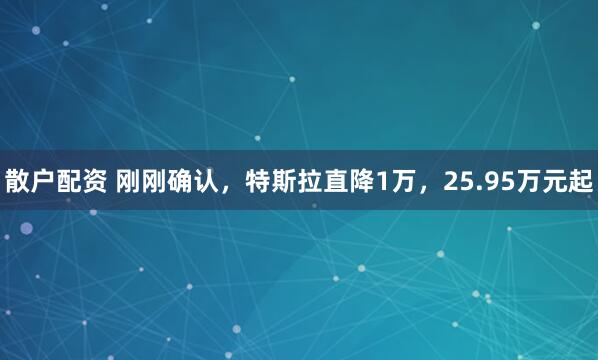 散户配资 刚刚确认，特斯拉直降1万，25.95万元起